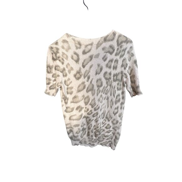 Rebecca Taylor Leopard Print Knit Cardigan Sweater Short Sleeve Womens M - Picture 2 of 4